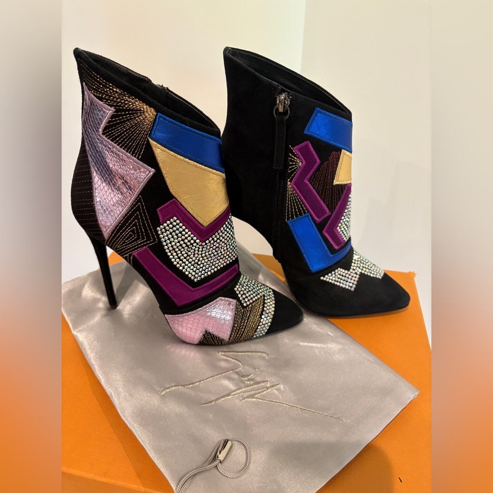 Giuseppe Zanotti Suede “Olinda 110” Snake Skin Leather Suede Ankle Boots Size 37